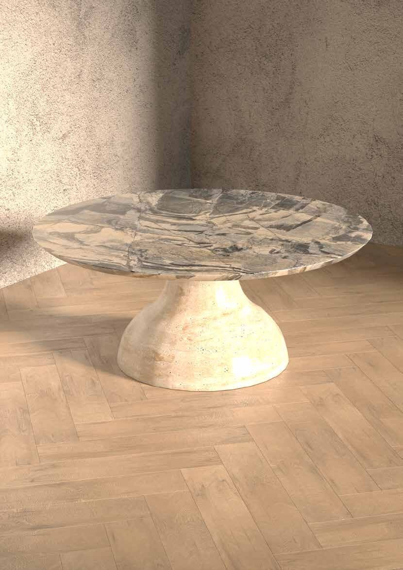 Tavolino Adone con base tornita in travertino