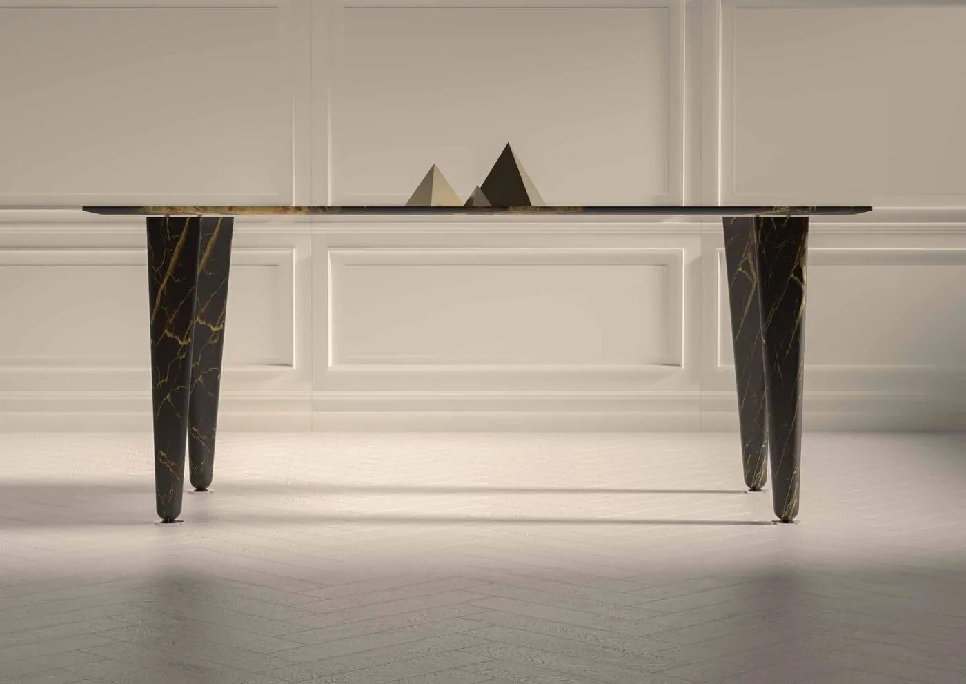 Tavolo Aphrodite, piano in marmo Marquina nero