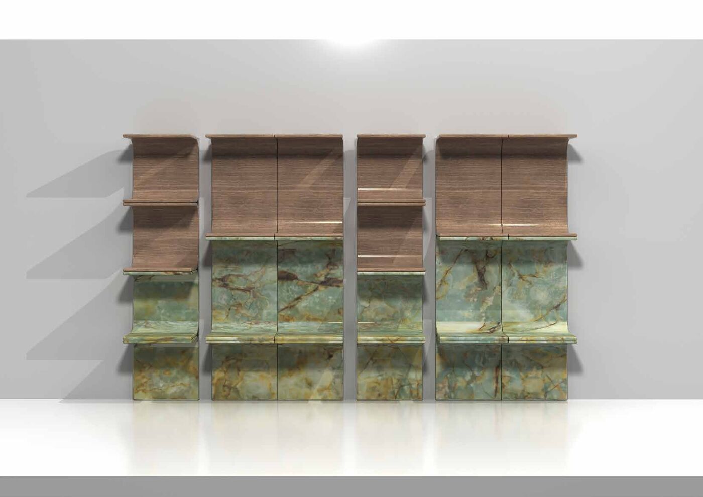 Libreria Regola in onice verde e legno